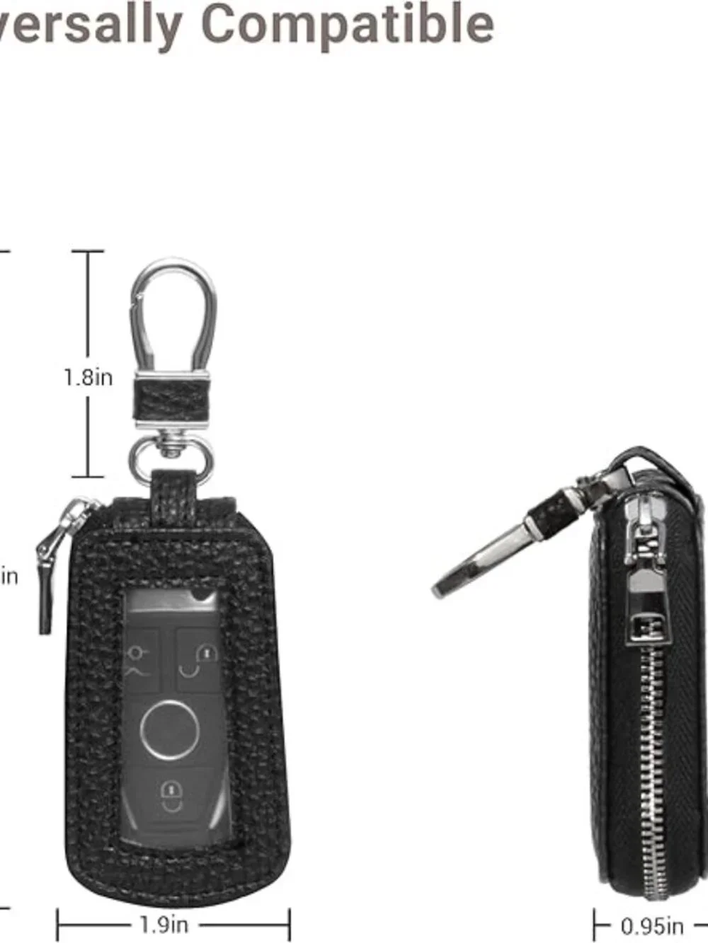 Premium Leather Key Fob Case Universal Car Key Holder Black